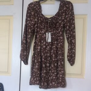 Floral Brown Long Sleeve Dress